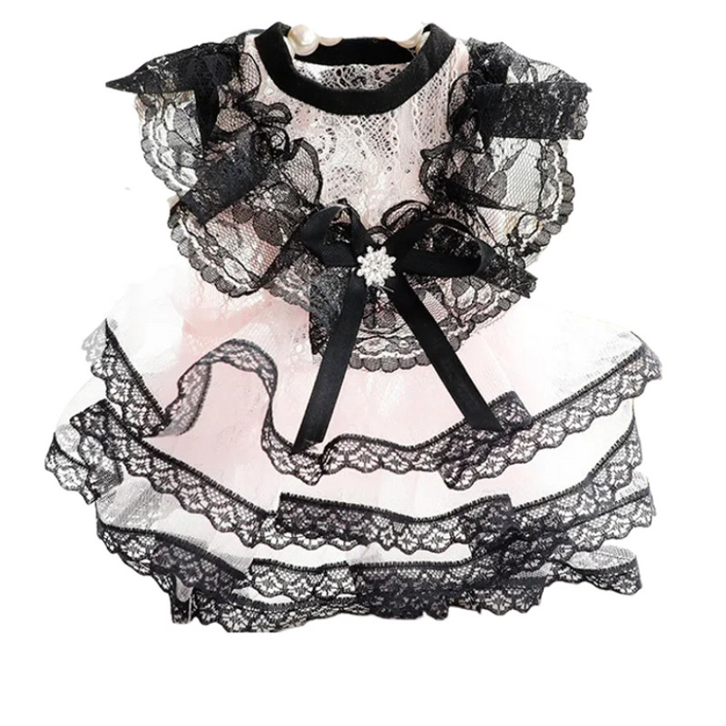 Anywags Pet Clothes Pink And Black Princess Dress With Tassel Skirt 1