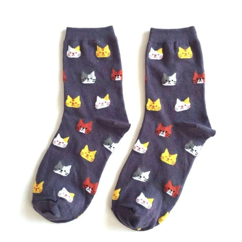 Anysox 5 Pairs Grey Cat Size 59 Fashion Long Socks 1