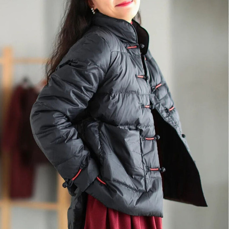 Anychic Puffer Jacket Black Womens Down Autumn Embroidery Outerwear 2