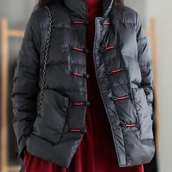 anychic puffer jacket black womens down autumn embroidery outerwear