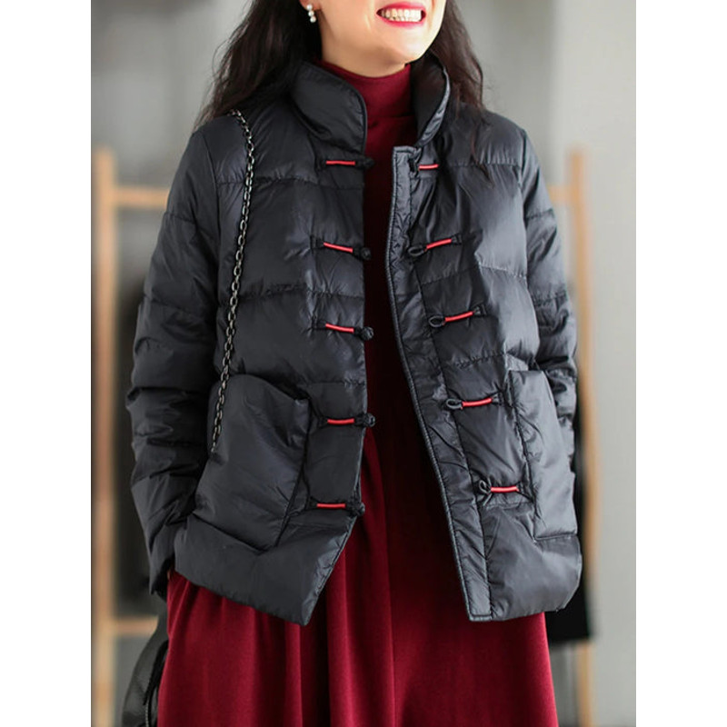 Anychic Puffer Jacket Black Womens Down Autumn Embroidery Outerwear 1