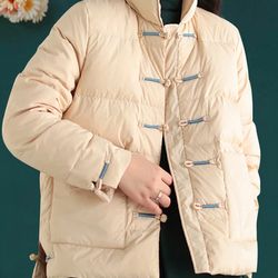 anychic puffer jacket beige womens down autumn embroidery outerwear