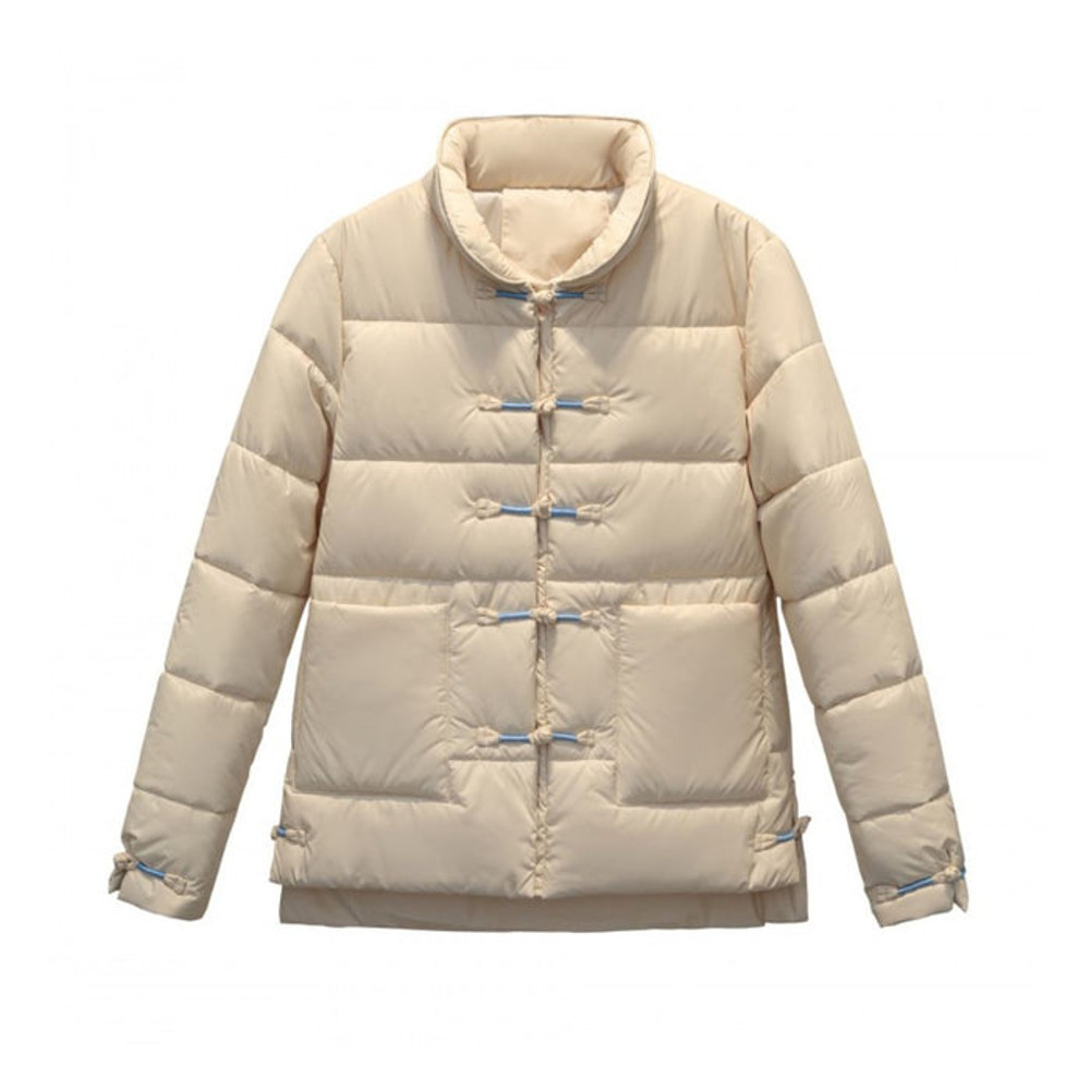 Anychic Puffer Jacket Beige Womens Down Autumn Embroidery Outerwear 0