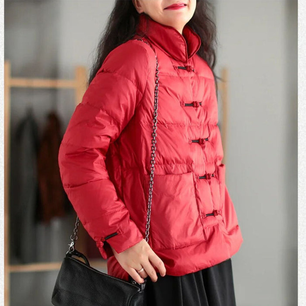 Anychic Puffer Jacket Red Womens Down Autumn Embroidery Outerwear 2