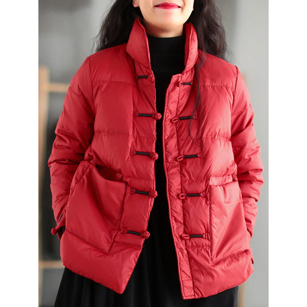 Anychic Puffer Jacket Red Womens Down Autumn Embroidery Outerwear 1
