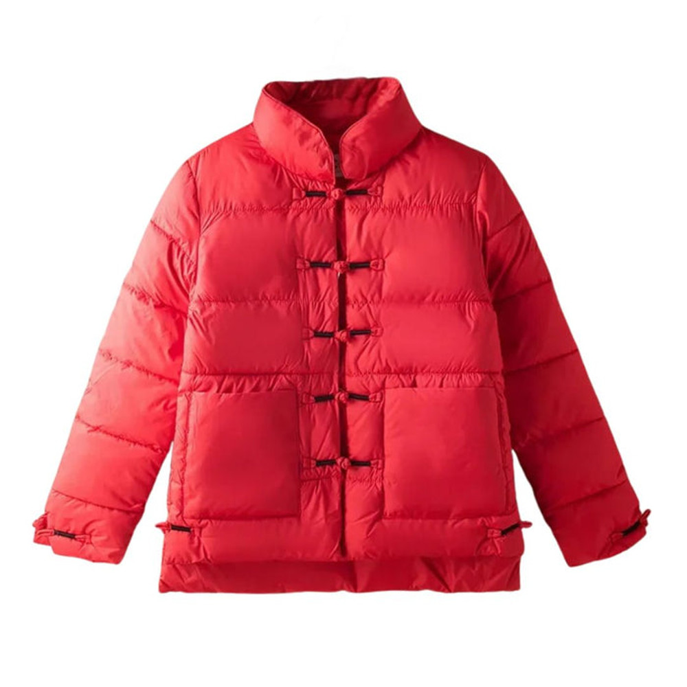 Anychic Puffer Jacket Red Womens Down Autumn Embroidery Outerwear 0