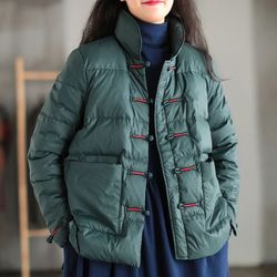 anychic puffer jacket dark green womens down autumn embroidery outerwear