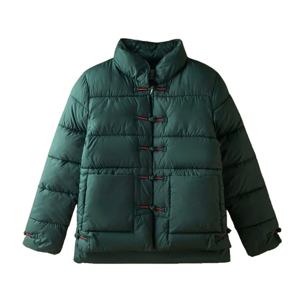 Anychic Puffer Jacket Dark Green Womens Down Autumn Embroidery Outerwear 0