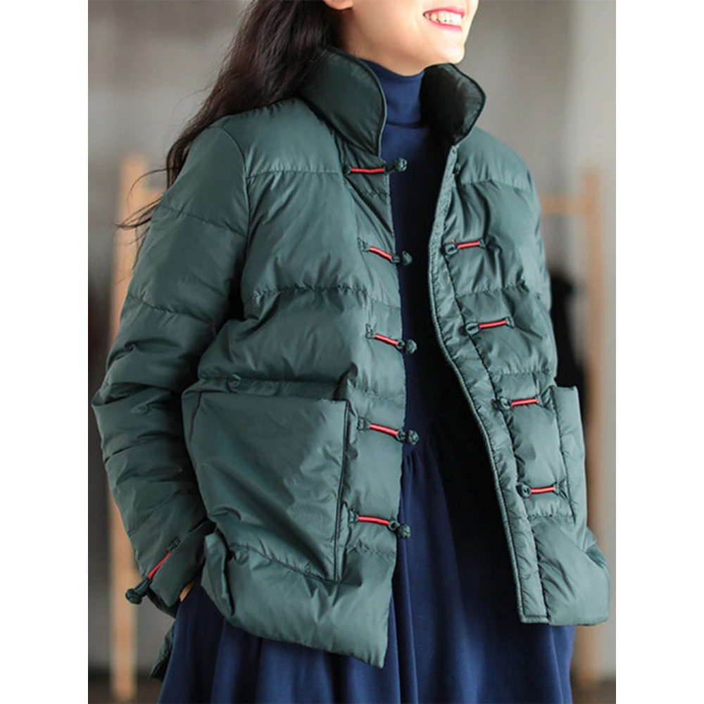 Anychic Puffer Jacket Dark Green Womens Down Autumn Embroidery Outerwear 2