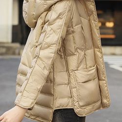 anychic puffer jacket beige womens single breasted stand collar down hooded winter coat