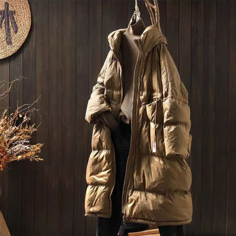 Anychic Puffer Jacket Khaki Womens Oversize Hooded Long Winter Coat 2