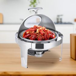 soga 6l round chafing stainless steel food warmer with glass roll top