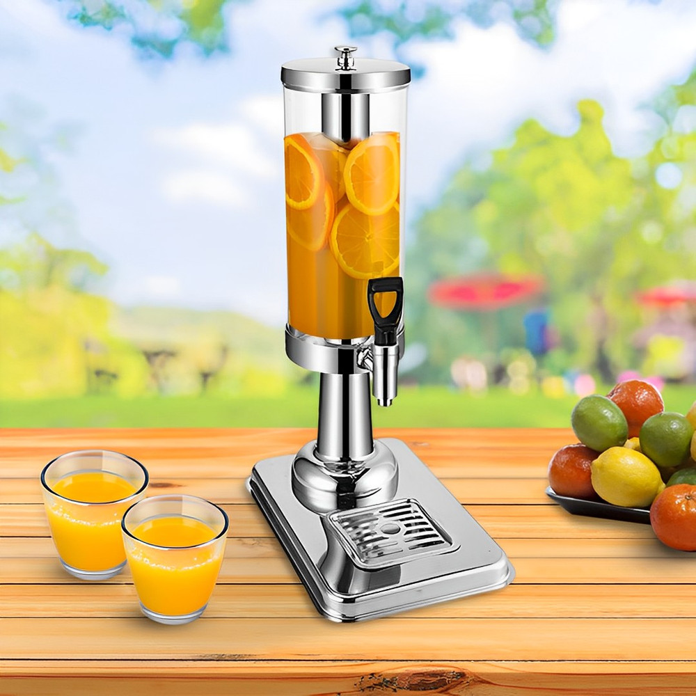 SOGA Single 3L Silver Stainless Steel Beverage Dispenser Ice Cylinder Clear Juicer Hot Cold Water Ju