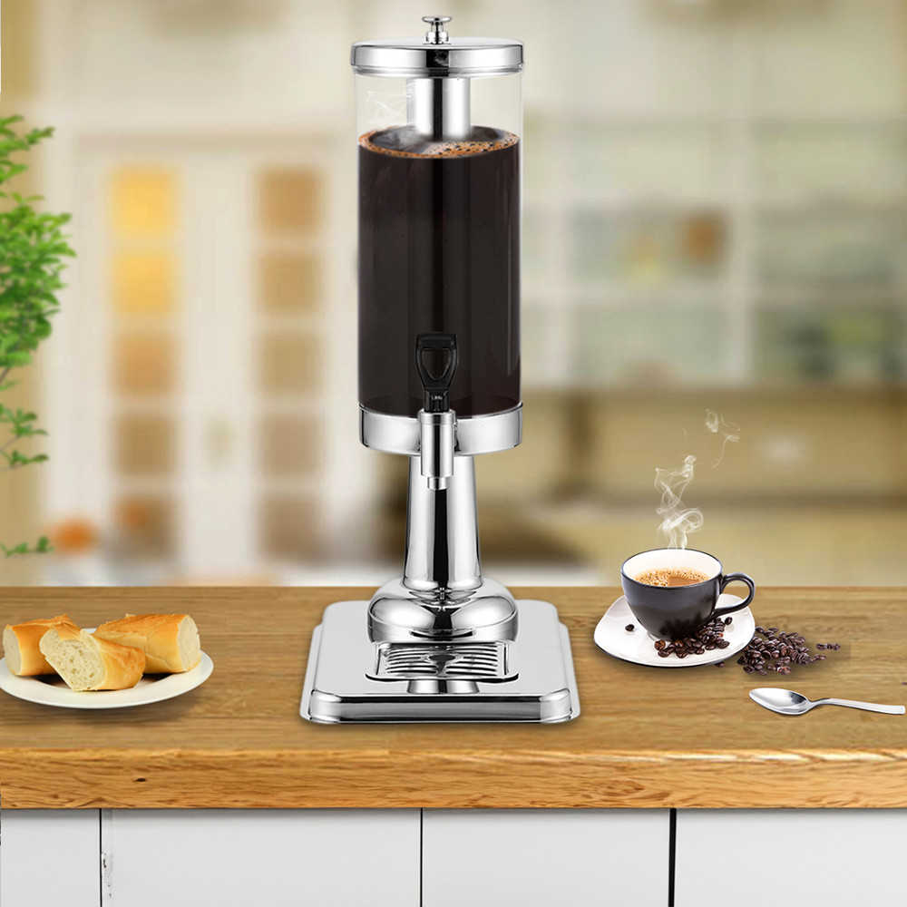 SOGA Single 3L Silver Stainless Steel Beverage Dispenser Ice Cylinder Clear Juicer Hot Cold Water Ju