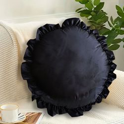 soga 45cm butterfly black vintage lotus leaf edge round throw pillow