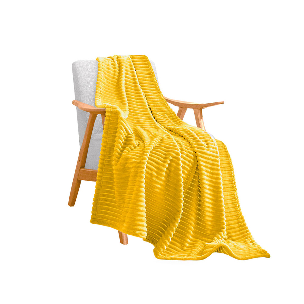 SOGA Yellow Throw Blanket Warm Cozy Striped Pattern Thin Flannel Coverlet Fleece 0