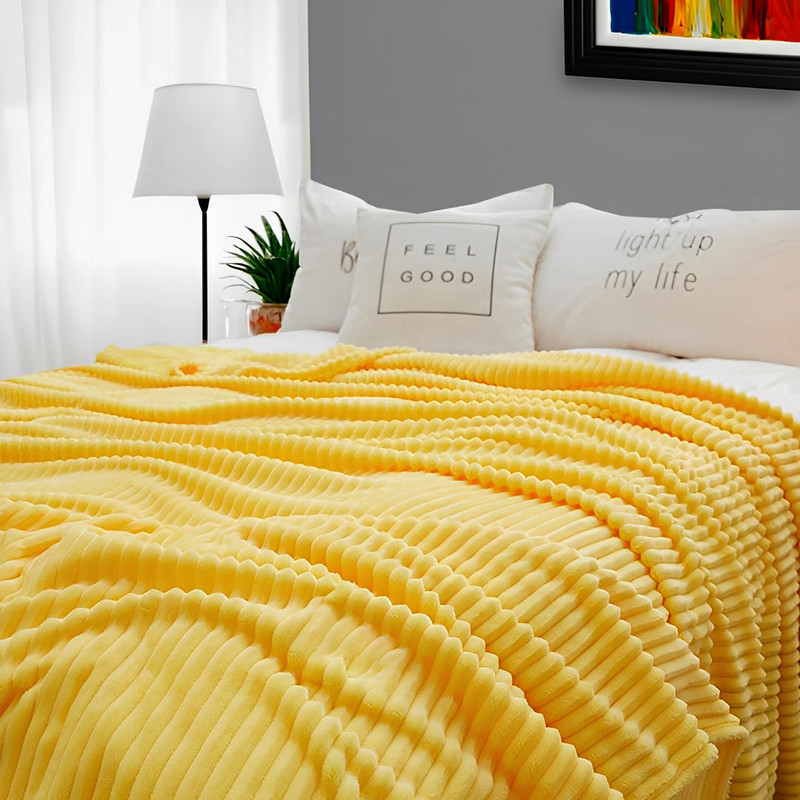 SOGA Yellow Throw Blanket Warm Cozy Striped Pattern Thin Flannel Coverlet Fleece 5