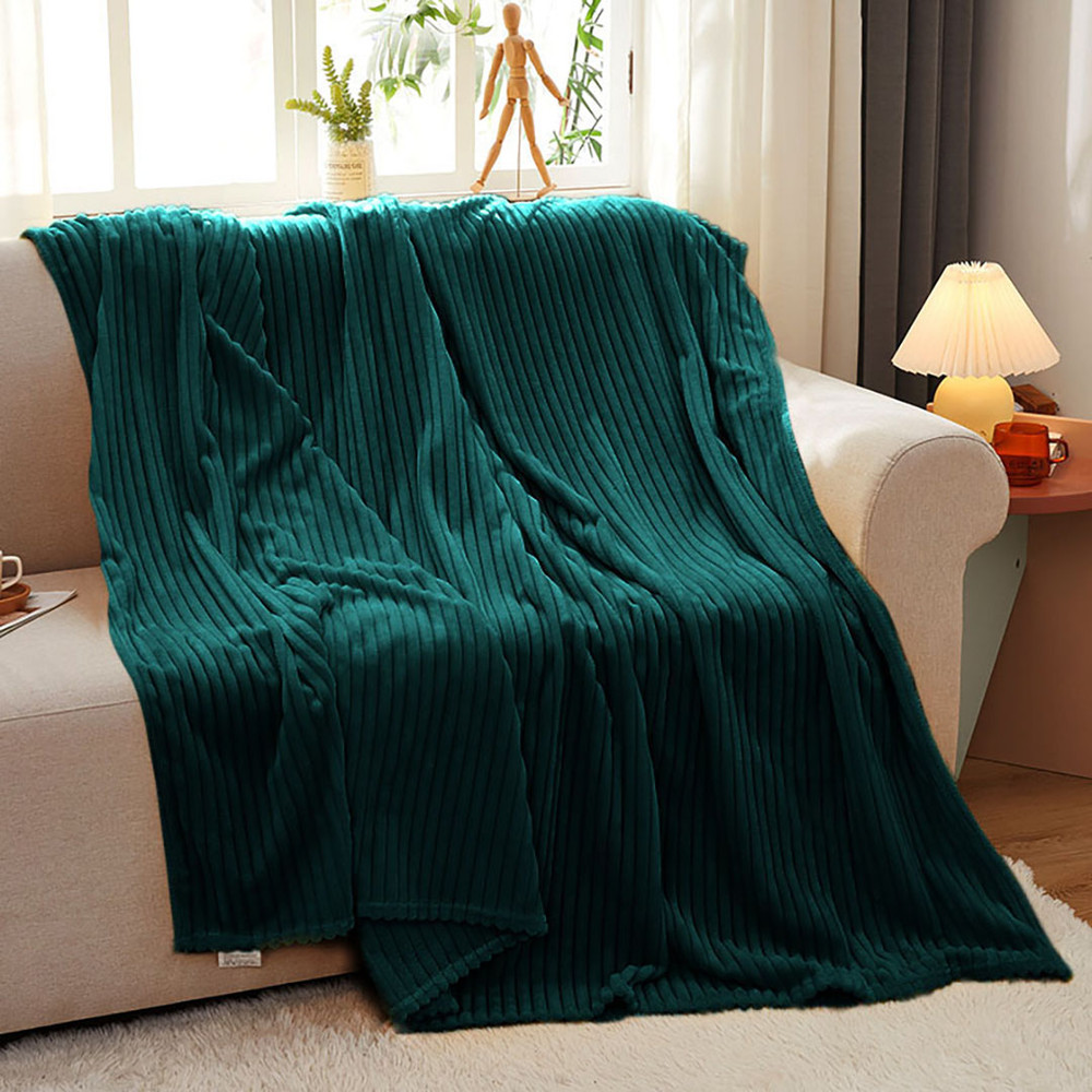 SOGA Dark GreenThrow Blanket Warm Cozy Striped Pattern Thin Bed Sofa Comforter 5