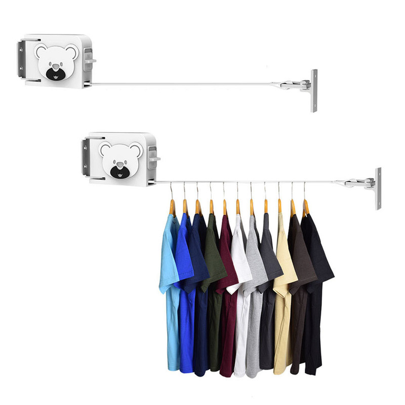 SOGA 2X 160mm WallMounted Clothes Line Dry Rack Retractable SpaceSaving Foldable Hanger White 0