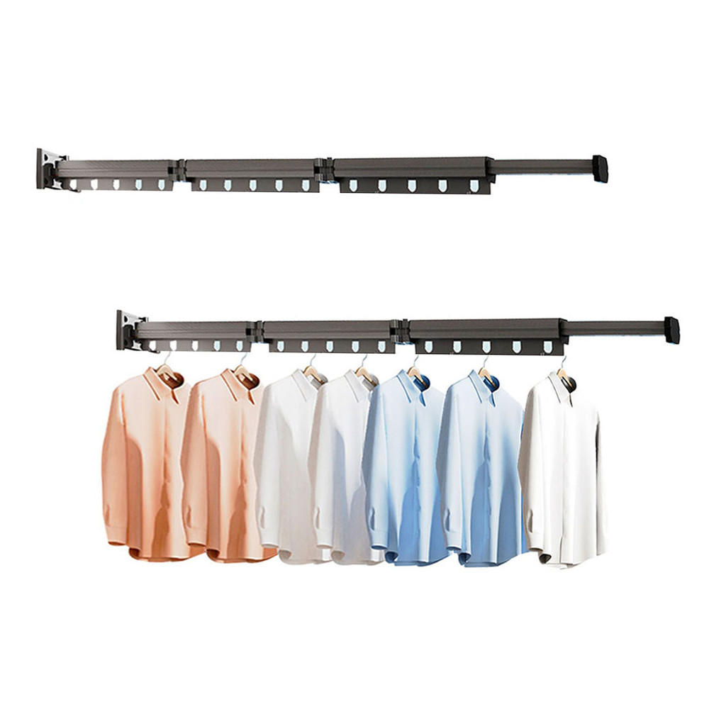 SOGA 2X 1275cm WallMounted Clothing Dry Rack Retractable SpaceSaving Foldable Hanger 0