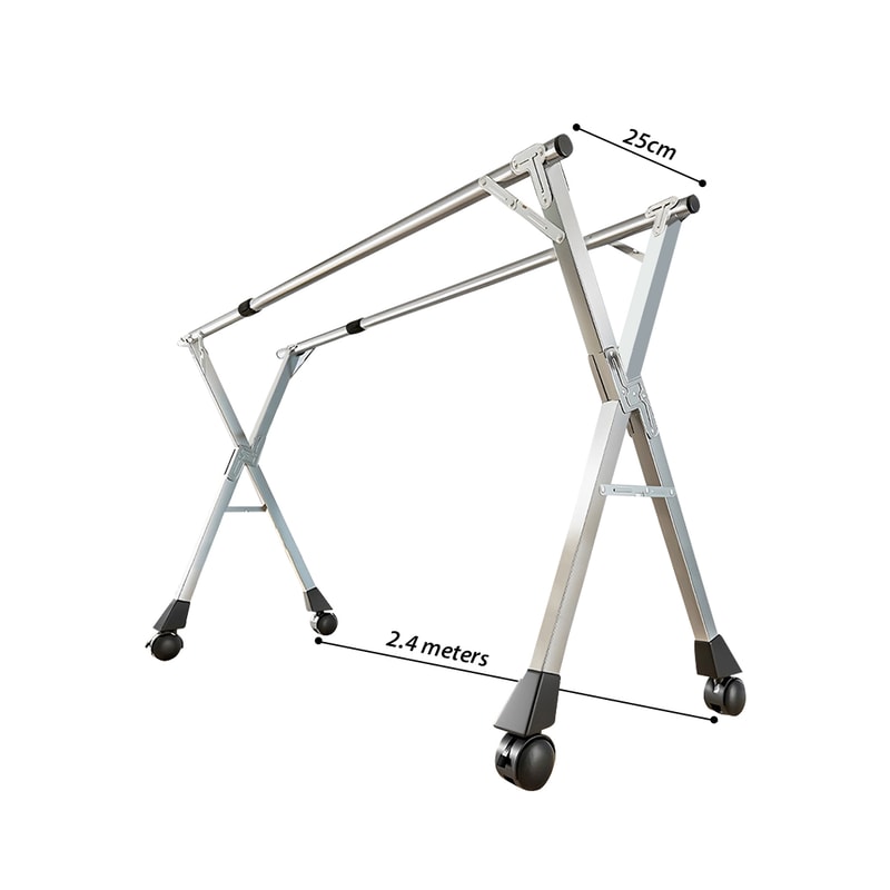 SOGA 2X 24m Portable Standing Clothes Drying Rack Foldable SpaceSaving Laundry Holder With Wheels 2