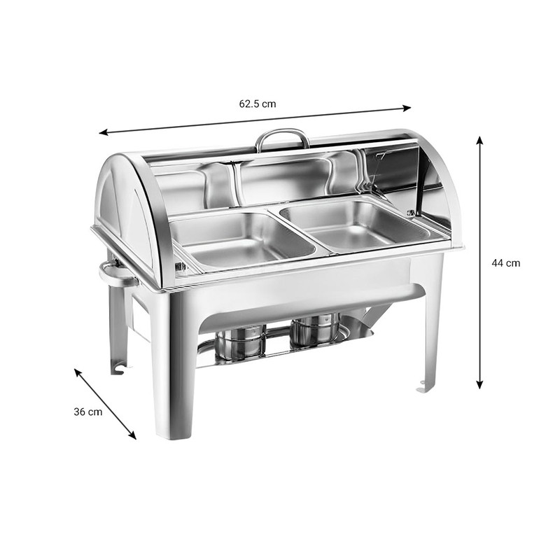 SOGA 2X 45L Dual Tray Stainless Steel Roll Top Chafing Dish Food Warmer 3