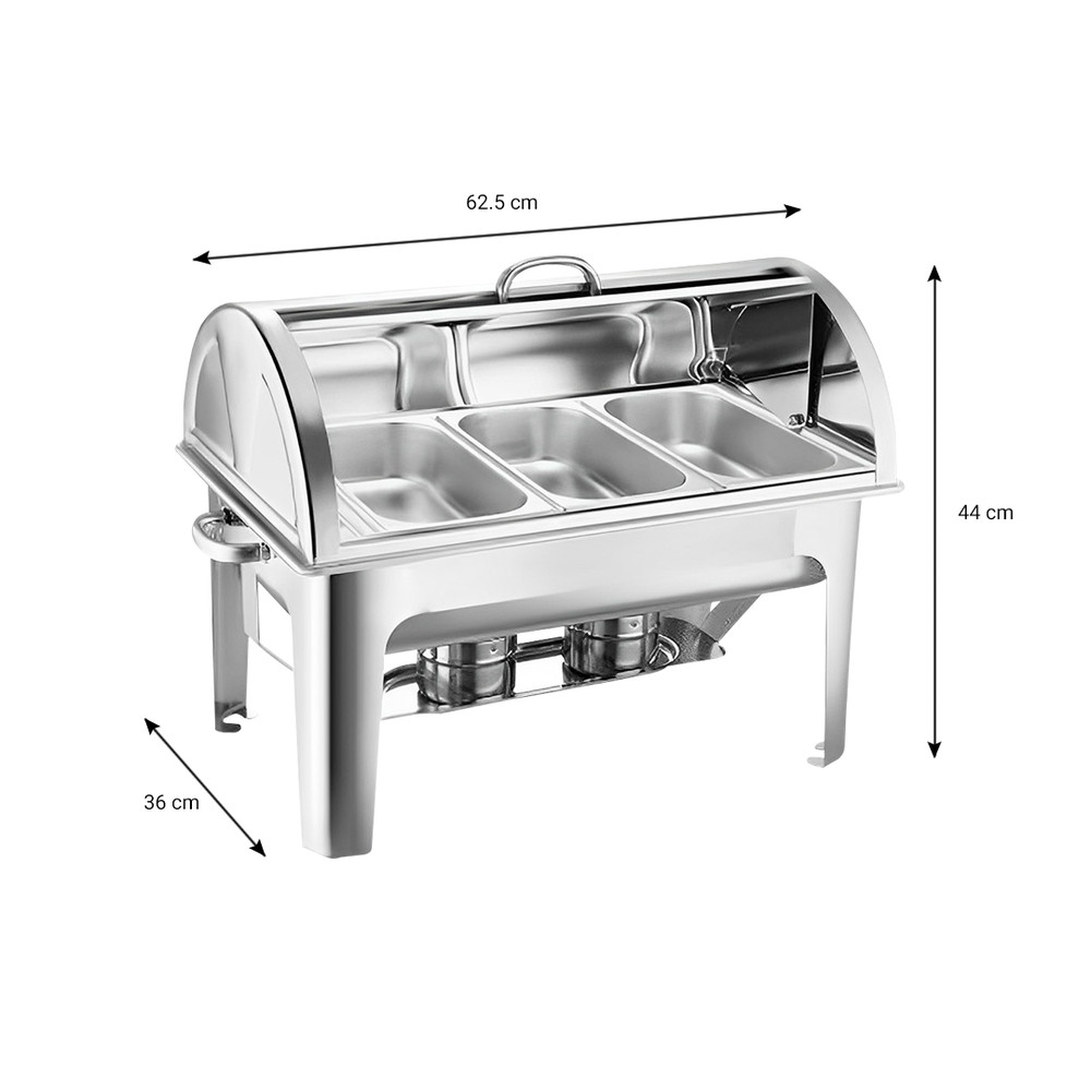 SOGA 2X 3L Triple Tray Stainless Steel Roll Top Chafing Dish Food Warmer 3