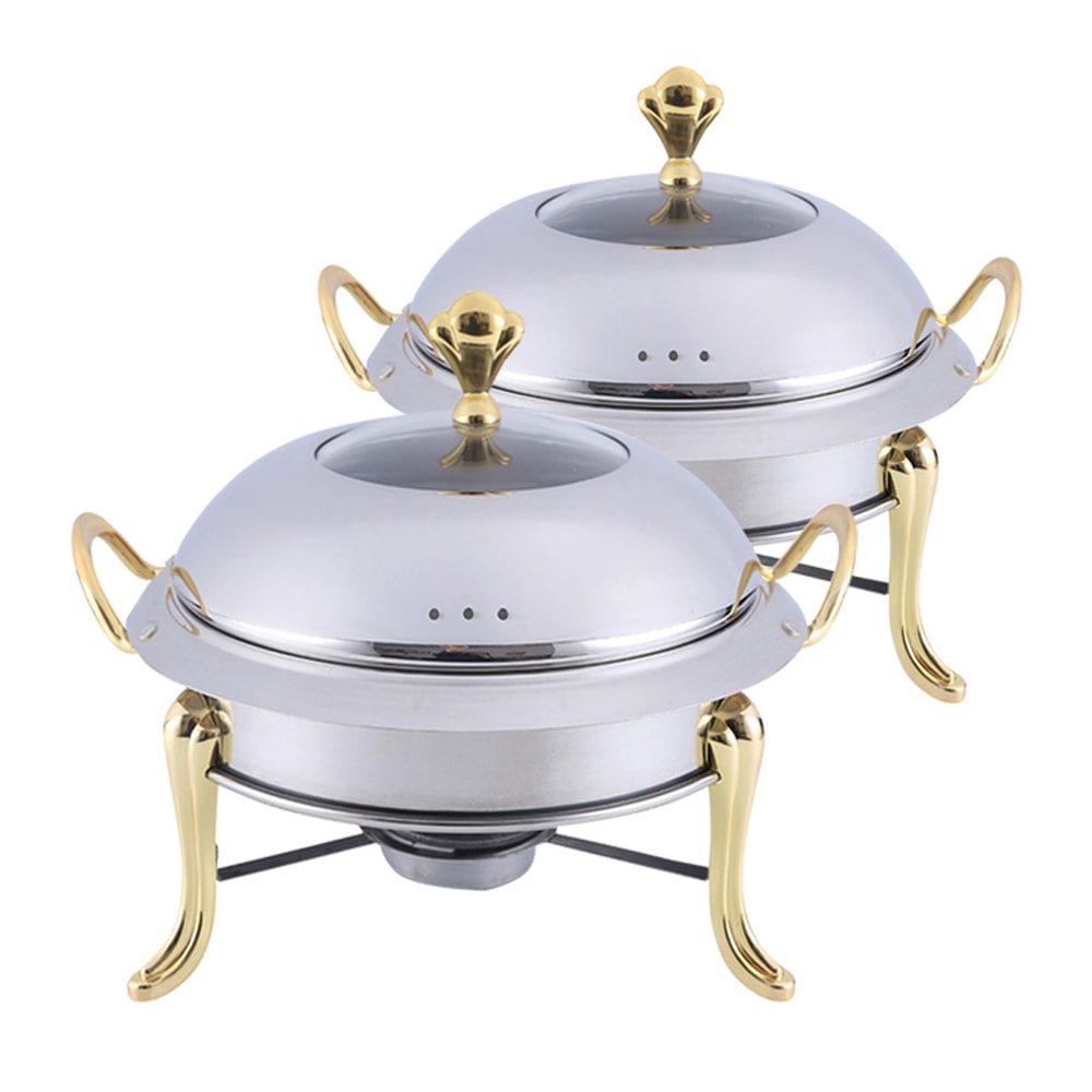 SOGA 2X Stainless Steel Gold Accents Round Buffet Chafing Dish Cater Food Warmer Chafer With Glass