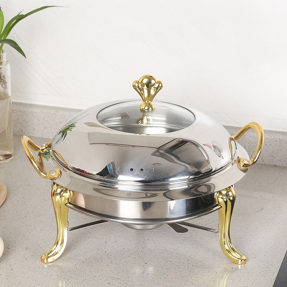 SOGA 2X Stainless Steel Gold Accents Round Buffet Chafing Dish Cater Food Warmer Chafer With Glass