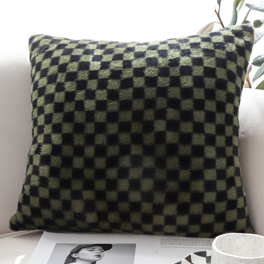 SOGA 2X 45cm Urban Light Luxury Pillow Dark Night Green Checkered Square Throw Pillow 1