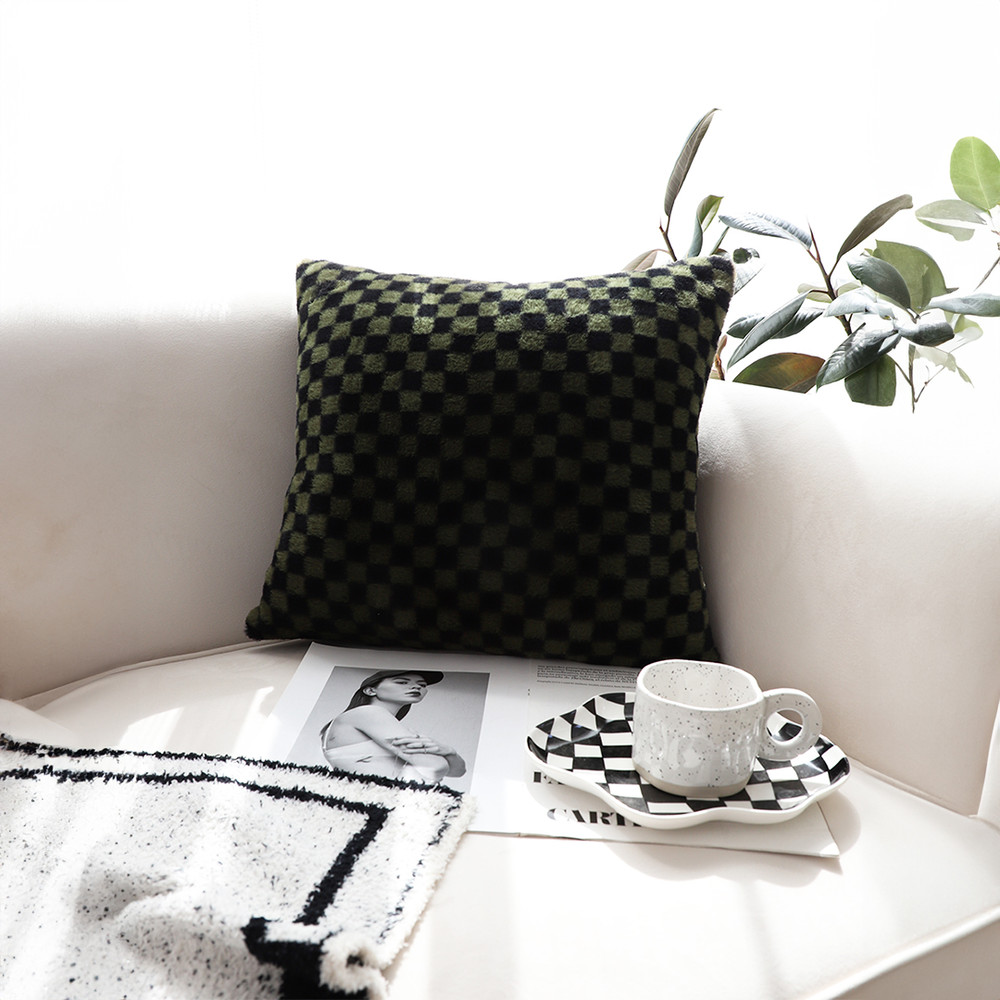 SOGA 2X 45cm Urban Light Luxury Pillow Dark Night Green Checkered Square Throw Pillow 2