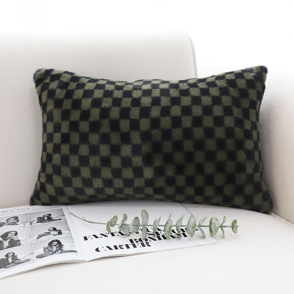 SOGA 2X 30cm Urban Light Luxury Dark Green Checkered Lumbar Throw Pillow 1