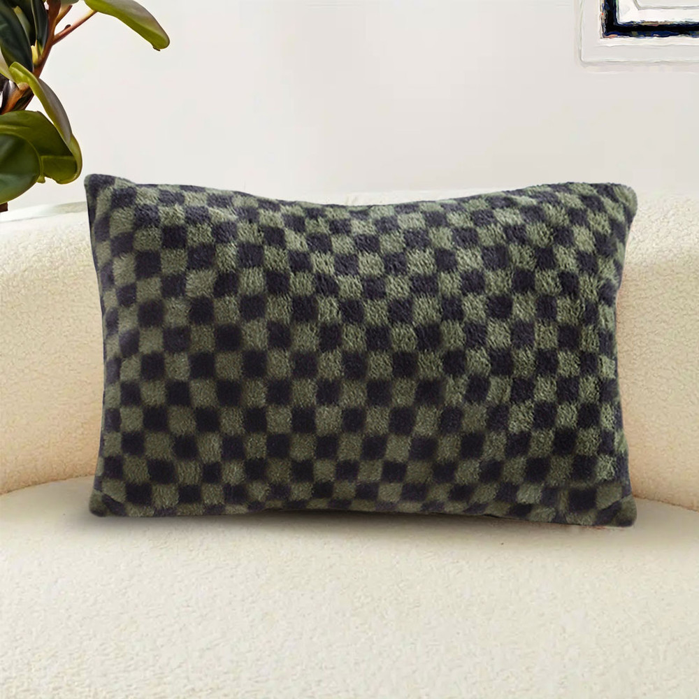 SOGA 2X 30cm Urban Light Luxury Dark Green Checkered Lumbar Throw Pillow 3