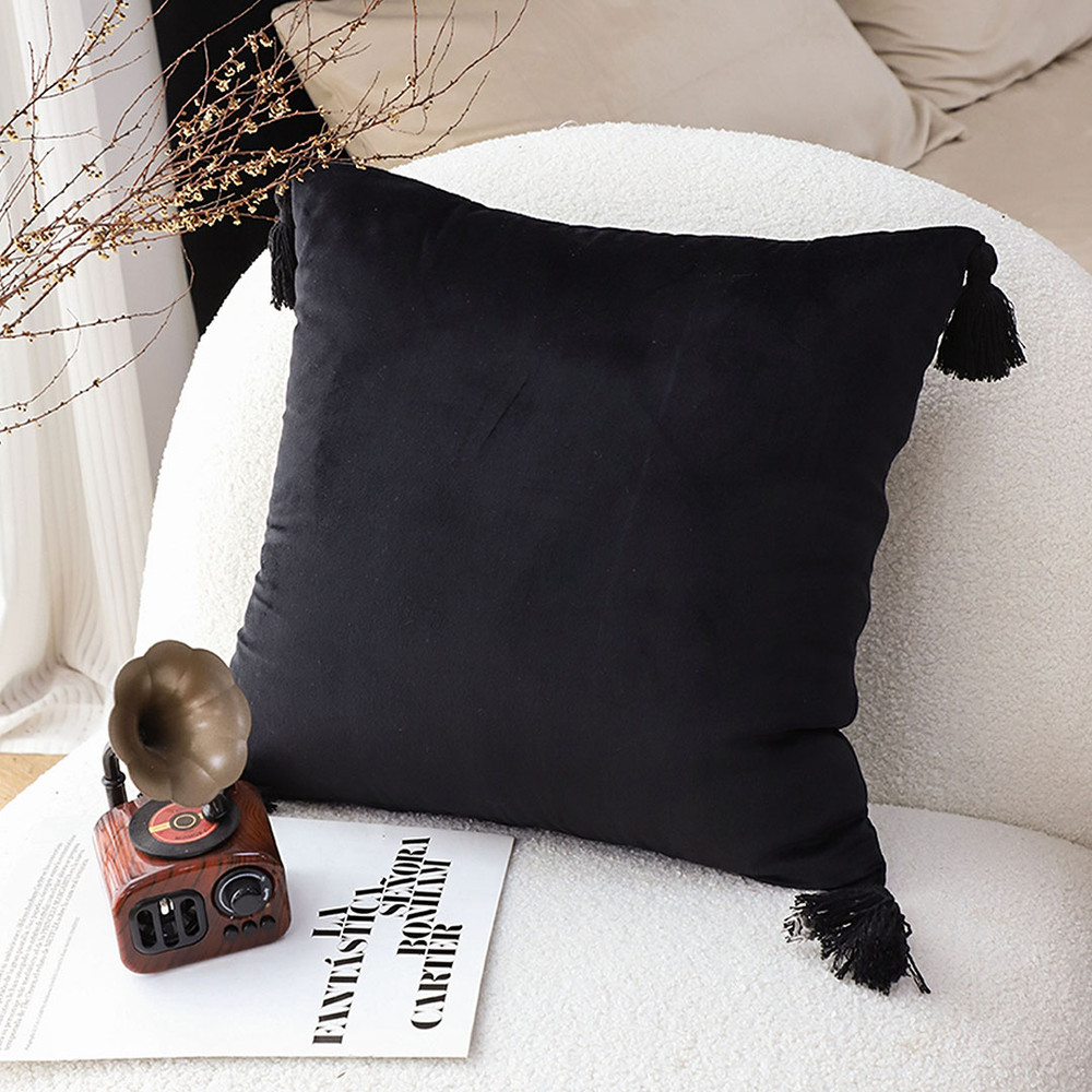 SOGA 2X Black Vintage Butterfly Pillow Tassel Velvet Square Throw Pillow 5