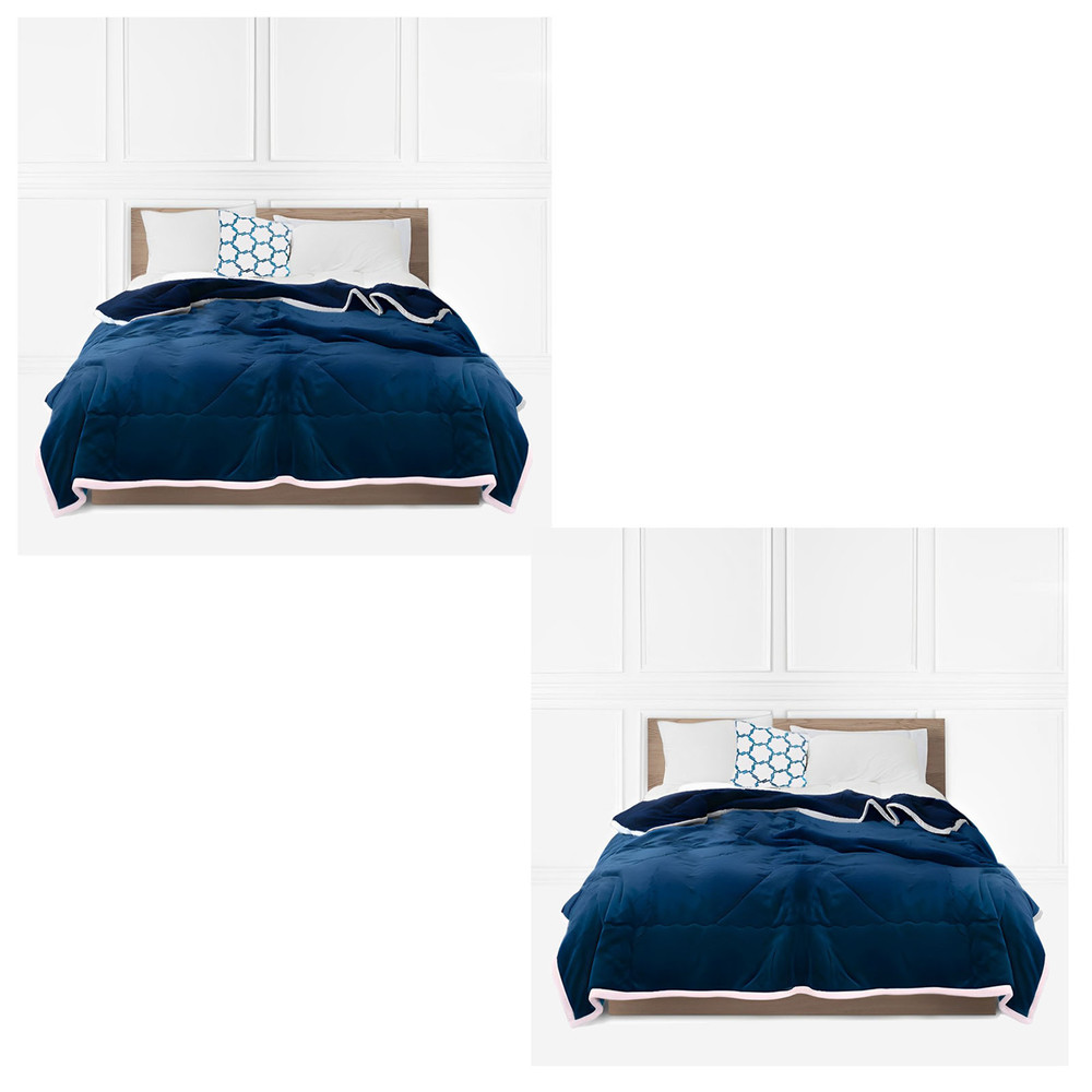 SOGA 2X Navy Blue Throw Blanket Warm Cozy Double Sided Thick Flannel Coverlet Fleece Bed Sofa Comfo