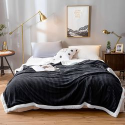 soga 2x black throw blanket warm cozy double sided thick flannel coverlet fleece bed sofa comforter