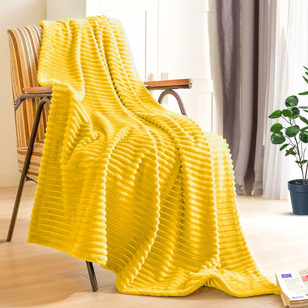 SOGA 2X Yellow Throw Blanket Warm Cozy Striped Pattern Thin Flannel Coverlet Fleece Bed Sofa Comfor
