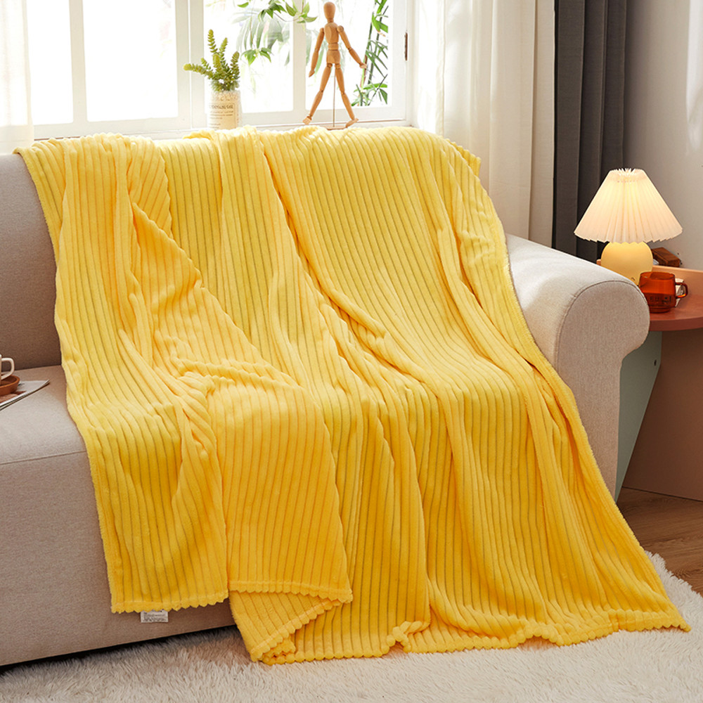 SOGA 2X Yellow Throw Blanket Warm Cozy Striped Pattern Thin Flannel Coverlet Fleece Bed Sofa Comfor