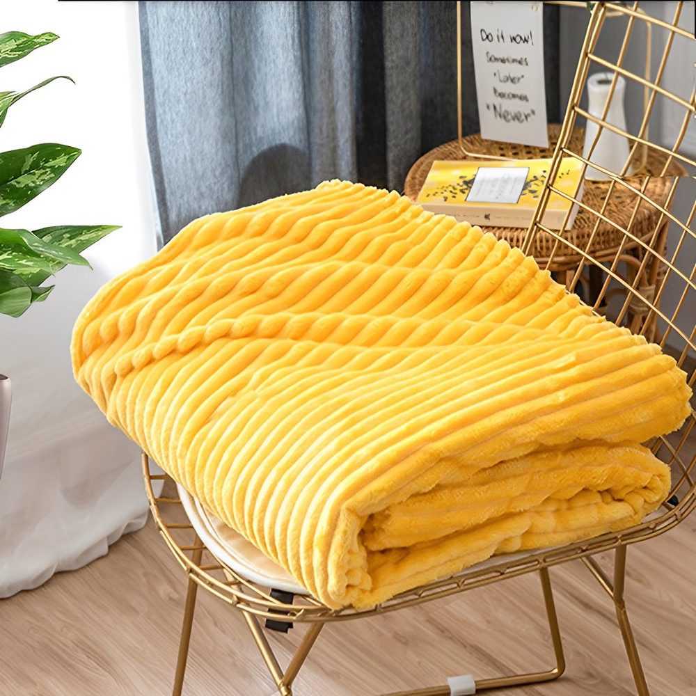 SOGA 2X Yellow Throw Blanket Warm Cozy Striped Pattern Thin Flannel Coverlet Fleece Bed Sofa Comfor
