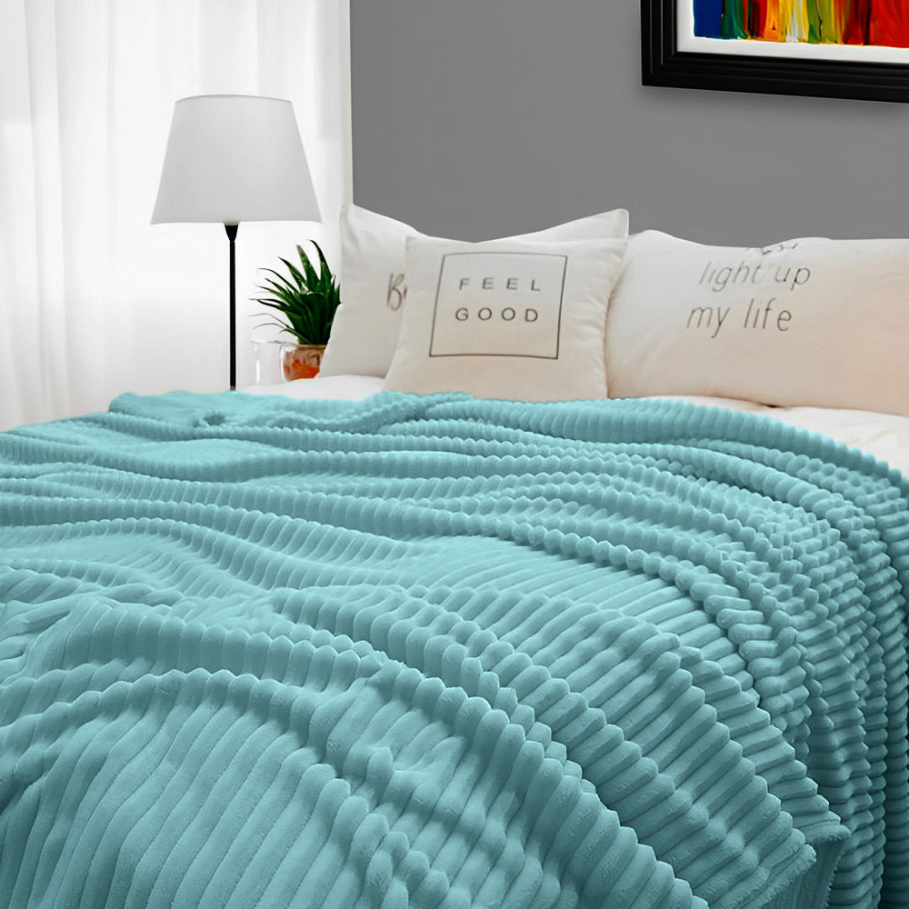 SOGA 2X Sky Blue Throw Blanket Warm Cozy Striped Pattern Thin Flannel Coverlet Fleece Bed Sofa Comf