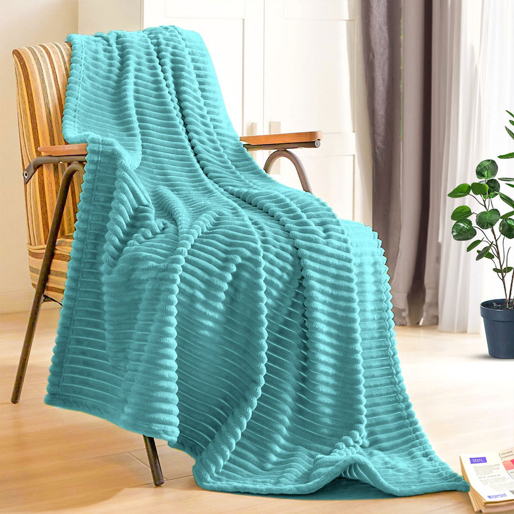 SOGA 2X Sky Blue Throw Blanket Warm Cozy Striped Pattern Thin Flannel Coverlet Fleece Bed Sofa Comf