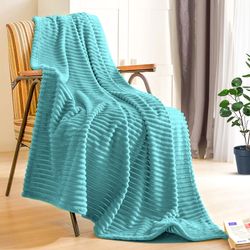 soga 2x sky blue throw blanket warm cozy striped pattern thin flannel coverlet fleece bed sofa comforter