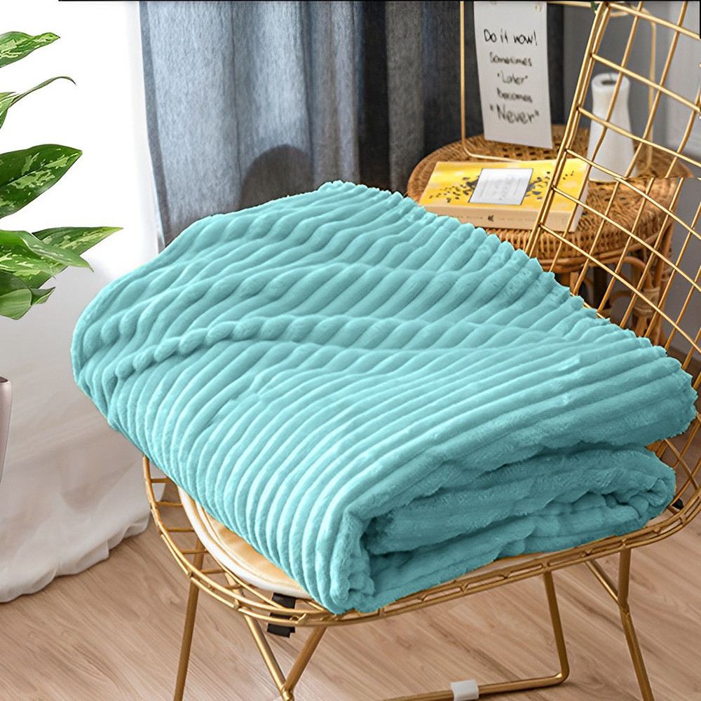 SOGA 2X Sky Blue Throw Blanket Warm Cozy Striped Pattern Thin Flannel Coverlet Fleece Bed Sofa Comf