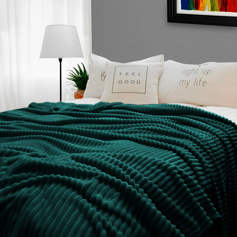 SOGA 2X Dark GreenThrow Blanket Warm Cozy Striped Pattern Thin Flannel Coverlet Fleece Bed Sofa Com