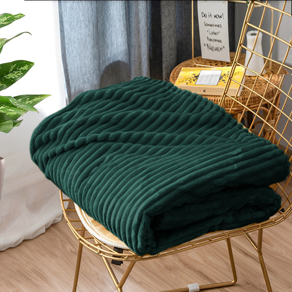 SOGA 2X Dark GreenThrow Blanket Warm Cozy Striped Pattern Thin Flannel Coverlet Fleece Bed Sofa Com