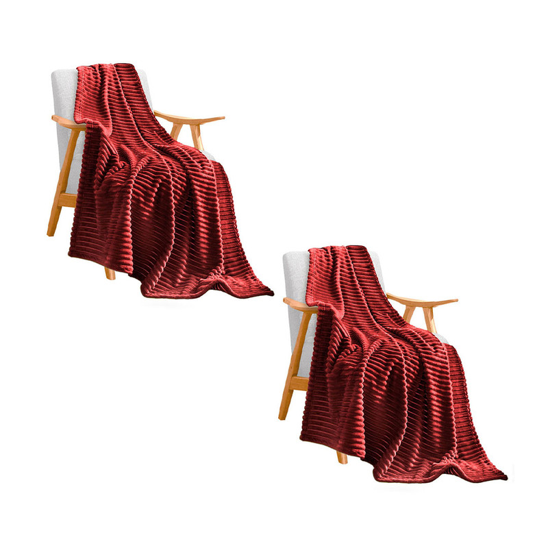 SOGA 2X Burgundy Throw Blanket Warm Cozy Striped Pattern Thin Flannel Coverlet Fleece Bed Sofa Comf