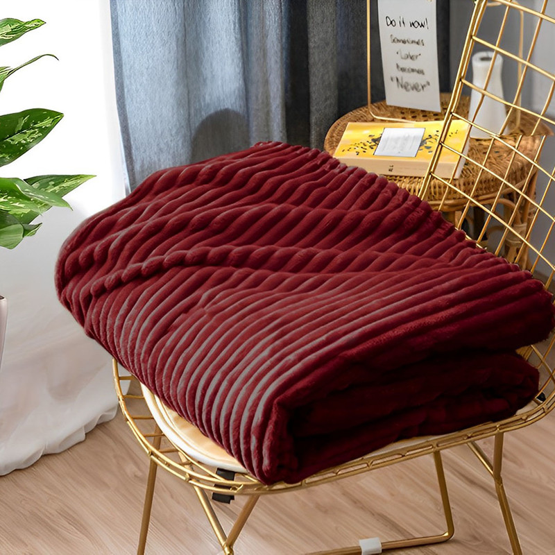 SOGA 2X Burgundy Throw Blanket Warm Cozy Striped Pattern Thin Flannel Coverlet Fleece Bed Sofa Comf