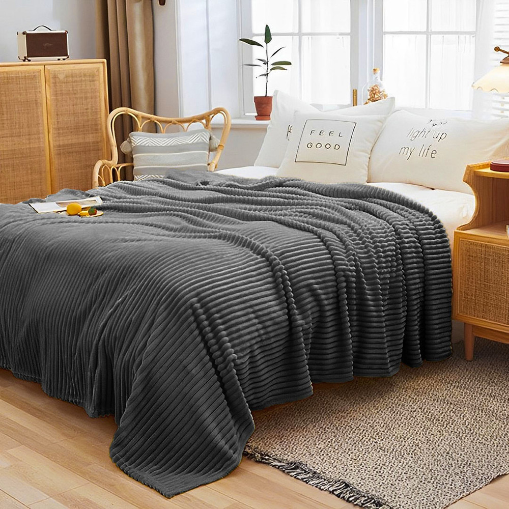 SOGA 2X GreyThrow Blanket Warm Cozy Striped Pattern Thin Flannel Coverlet Fleece Bed Sofa Comforter