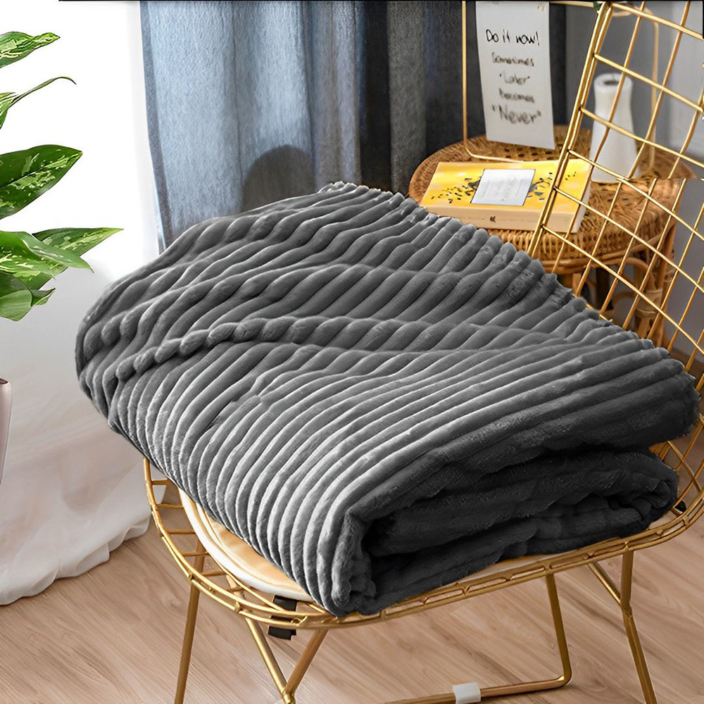 SOGA 2X GreyThrow Blanket Warm Cozy Striped Pattern Thin Flannel Coverlet Fleece Bed Sofa Comforter