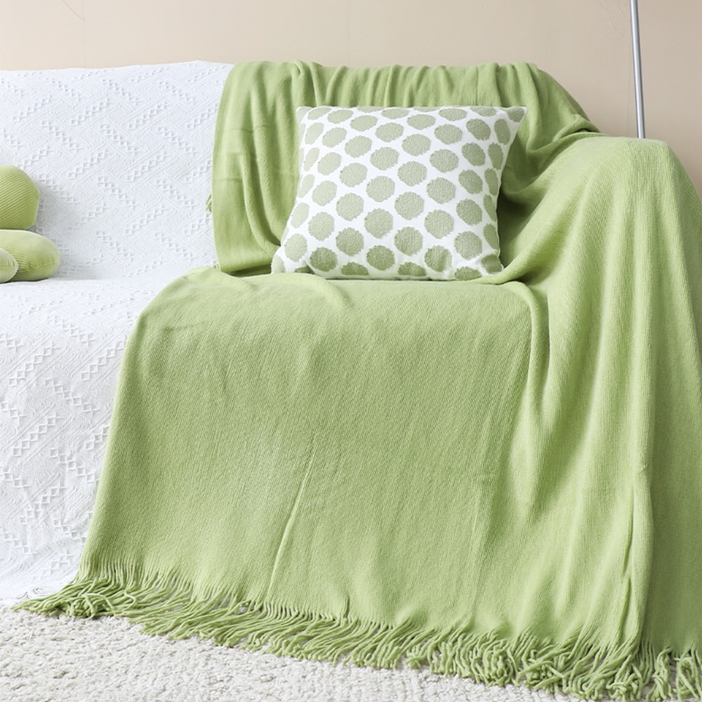 SOGA 2X Green Acrylic Knitted Throw Blanket Solid Fringed Warm Cozy Woven Cover Couch Bed Sofa Home